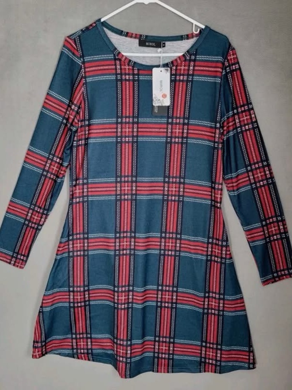 MIROL Long Sleeve Plaid Color Block Casual Swing Loose Fit Tunic Dress large nwt